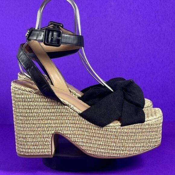 Sam Edelman Women's Black Bow Theresa 2 Summer Platform Sandals Shoe Size 10.5 - Picture 1 of 9